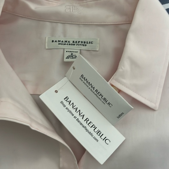 NWT BANANA REPUBLIC non-iron fitted light baby pink long sleeve button blouse - Picture 5 of 9